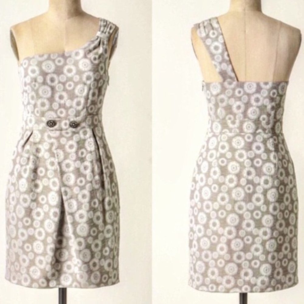 Anthropologie Moulinette Soeurs One Shoulder Silver Brocade Dress 2